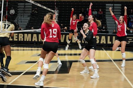 NCAA volleyball 3/1/2021-Brooke Westbeld, Haley Armstrong, Emily Fitzner, Ashley Zulauf-Indiana volleyball-Paul Yoder photo