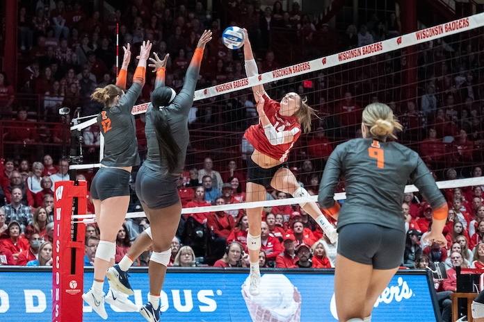 NCAA Volleyball - Wisconsin's Anna Smrek attacks against Illinois